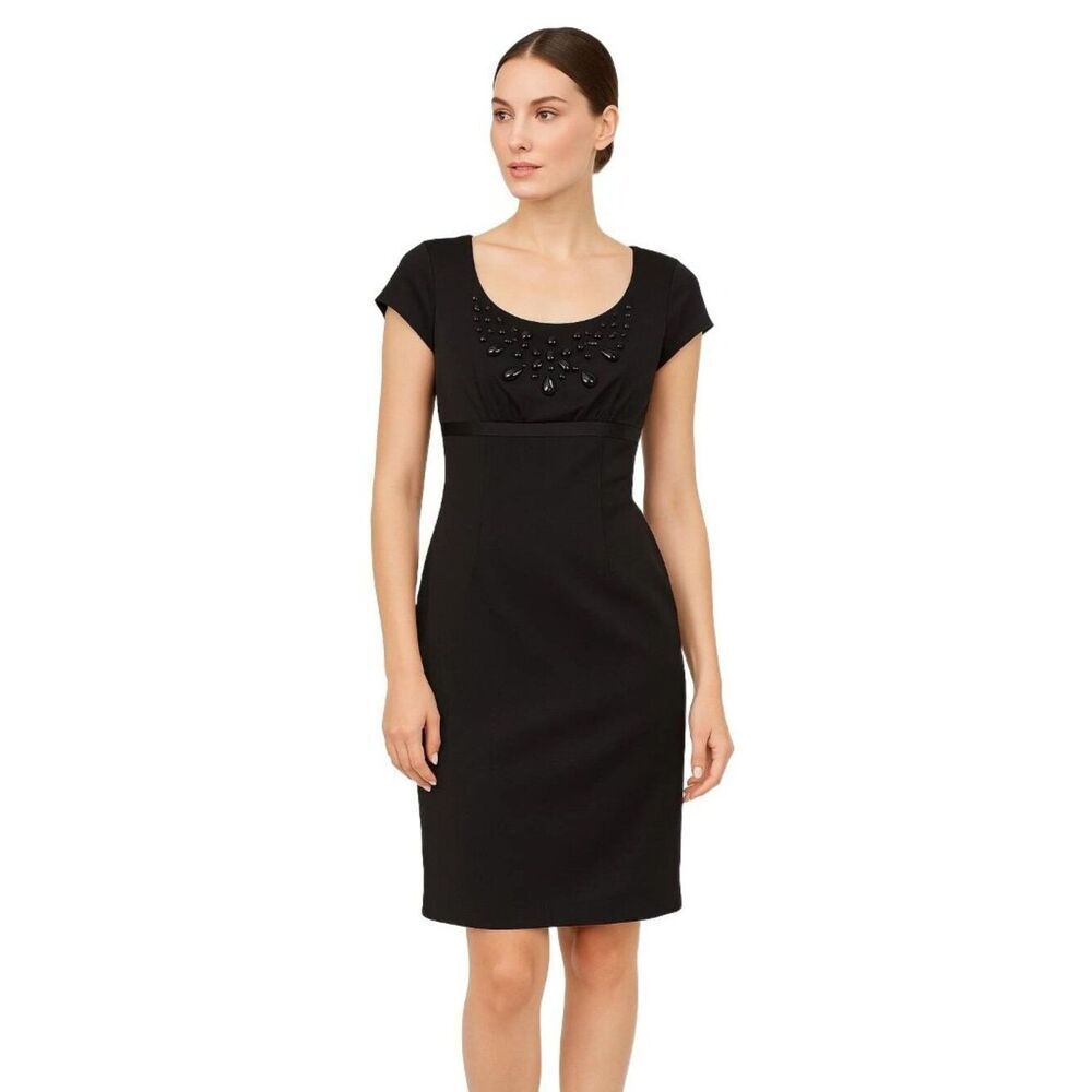 Ann Taylor LOFT Black Beaded Sheath Dress Cap Sleeve Size 8